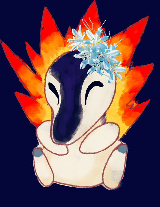 Cyndaquil flower crown print (Pokémon)