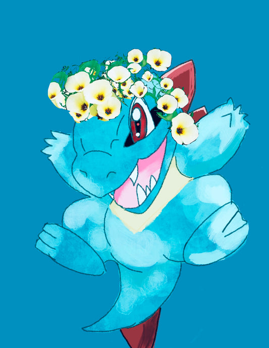 Totodile flower crown print  (Pokémon)